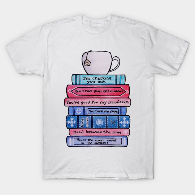 Watercolor Library Lovers Punny Books and Teacup T-Shirt by Jessfm